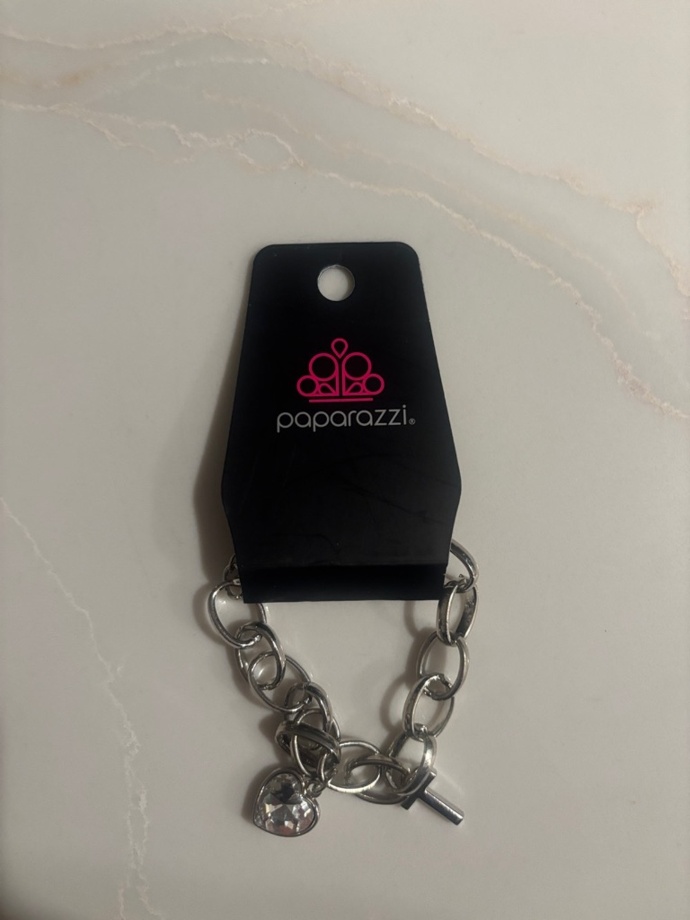 paparazzi Silver Chain Bracelet with Heart Crystal Charm